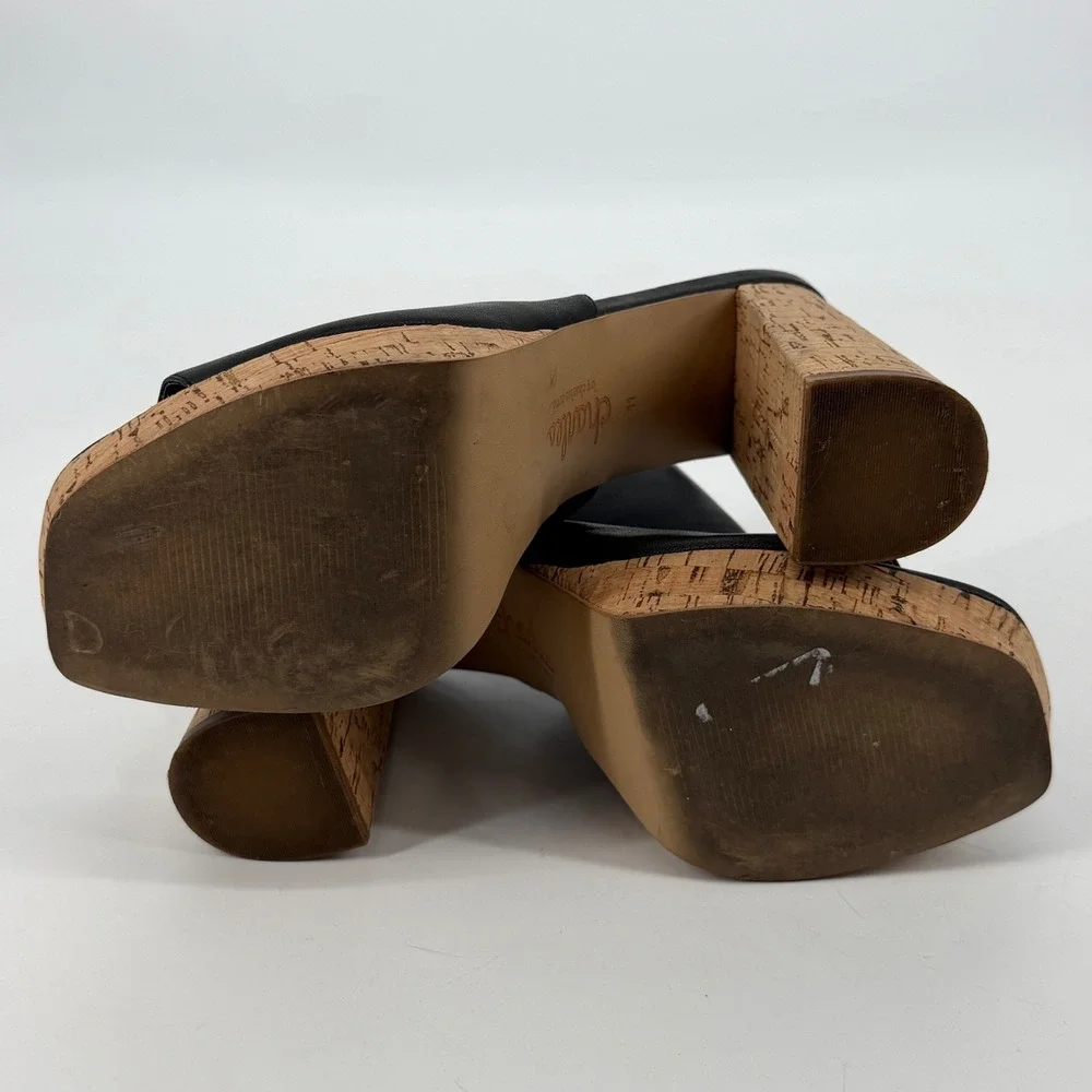 Charles by‎ Charles David Black Faux Leather Cork Platform Sandals Size 11M